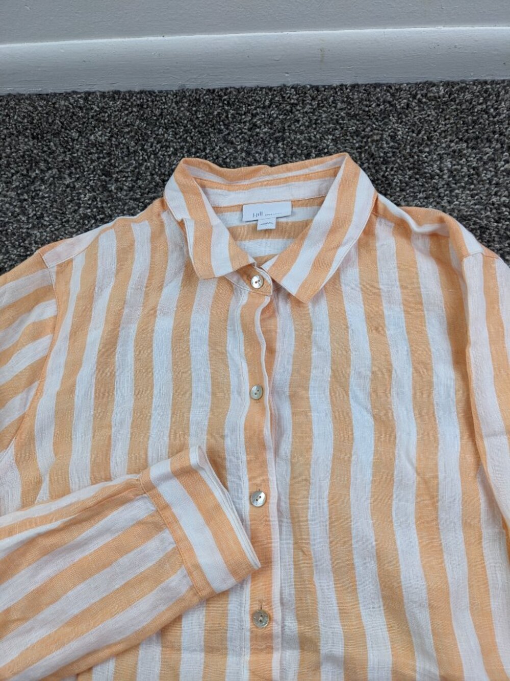 J Jill Shirt Love Linen Orange Creamsicle Stripe Button Long Sleeve Womens Large